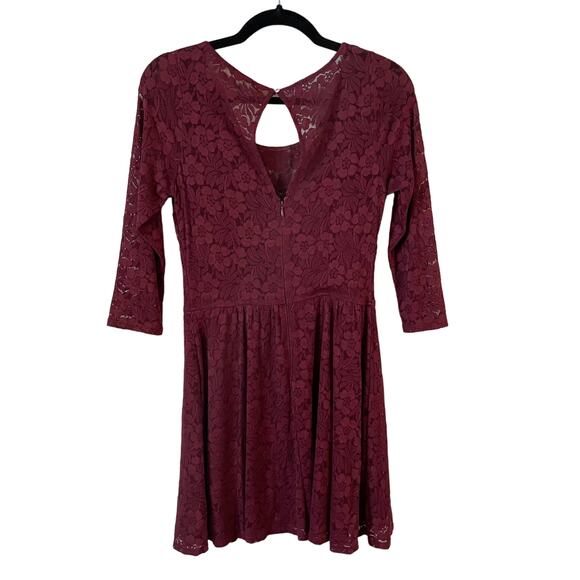 ABERCROMBIE & FITCH Womens Floral Lace 3/4 Sleeve Flare Dress Burgundy 10 Grunge - Picture 2 of 13